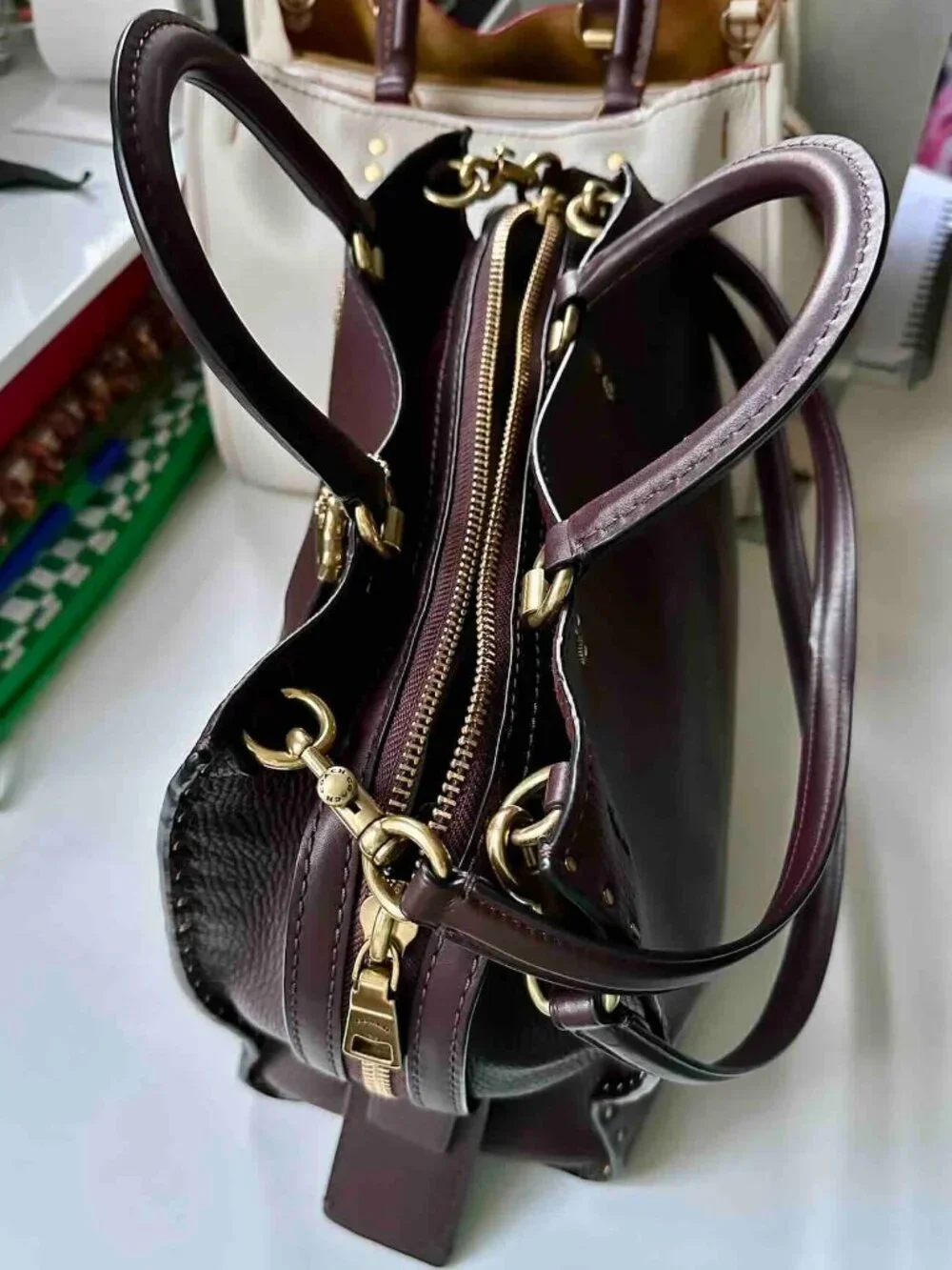 COACH Rogue 30/31 1941 Oxblood Brass Border Rivets TeaRose Leather bag RARE